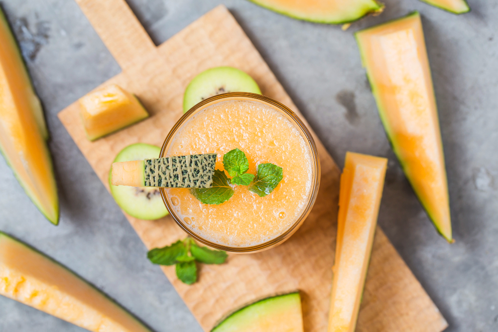 juice-melon-with-mint-glass-jar-table-hami-melon